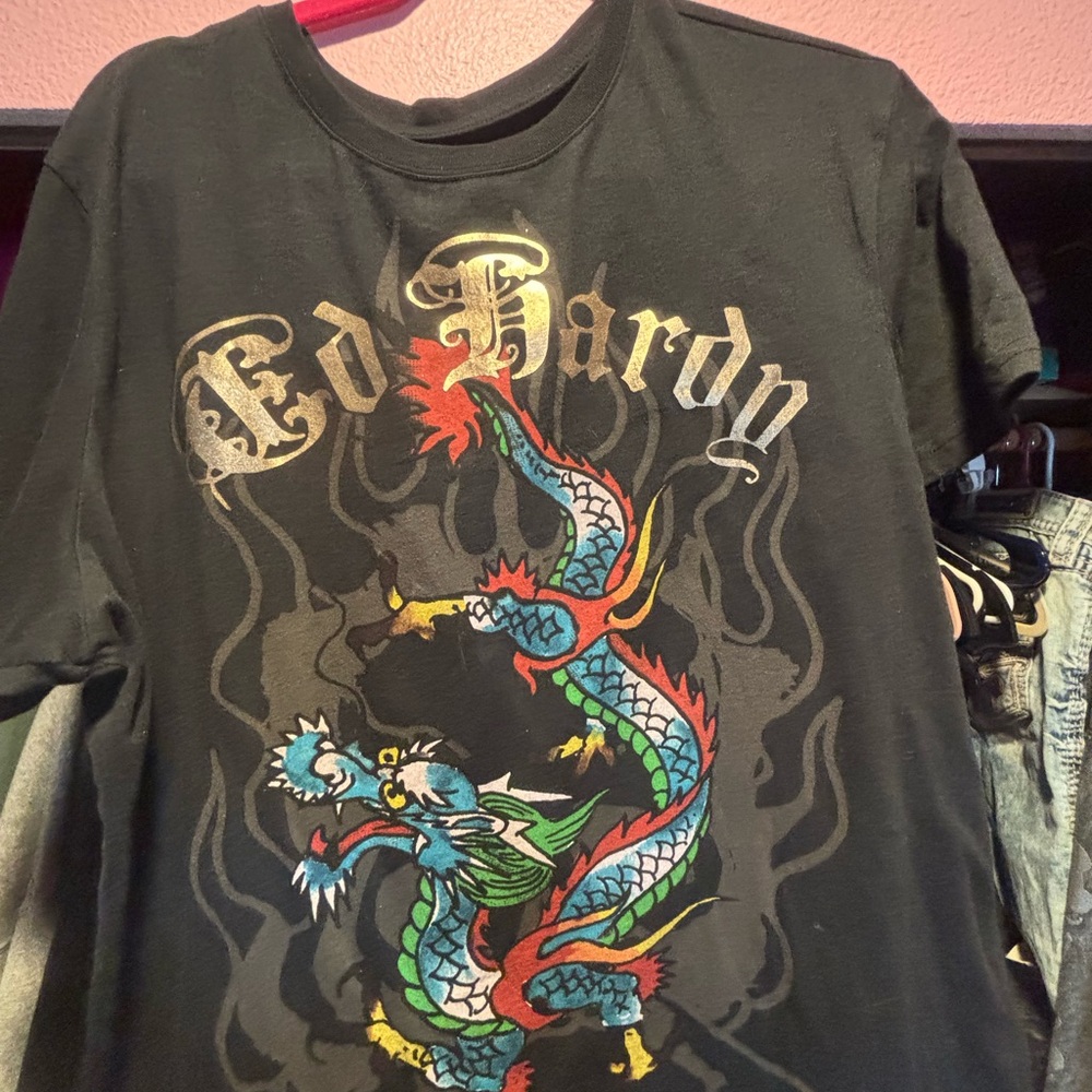 Ed Hardy Black Tee with Colorful Dragon Design